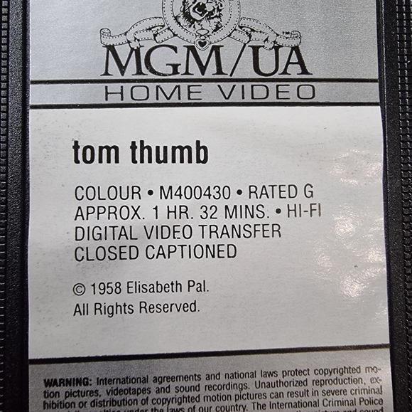 Tom Thumb Vintage 1958 VHS Movie 🎬 - Picture 5 of 5